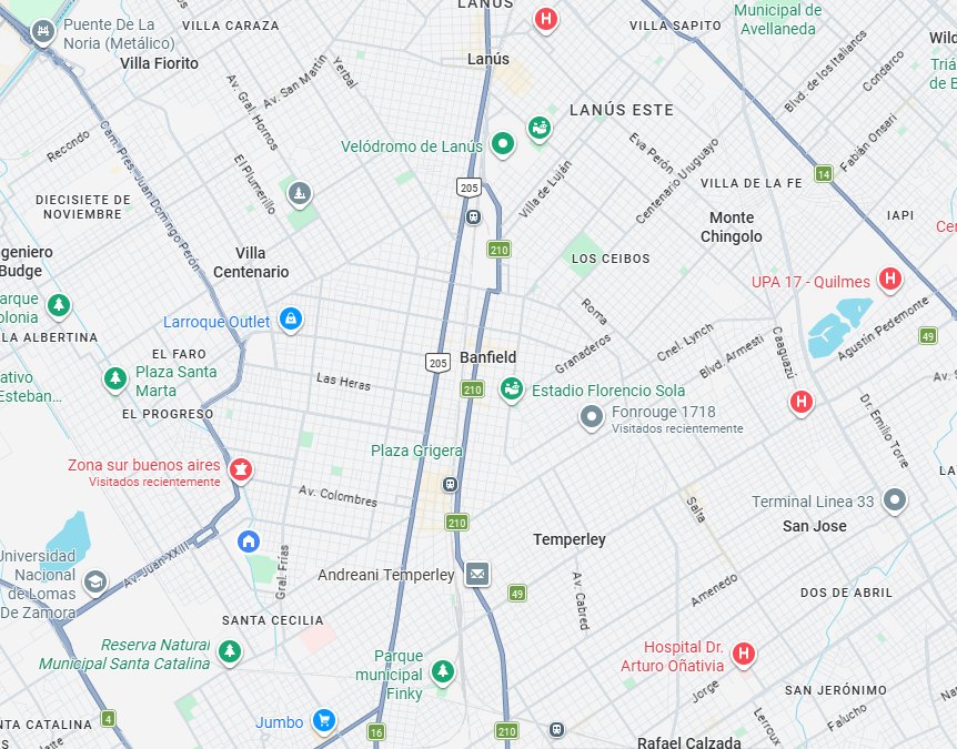 Zona de cobertura GBA Sur